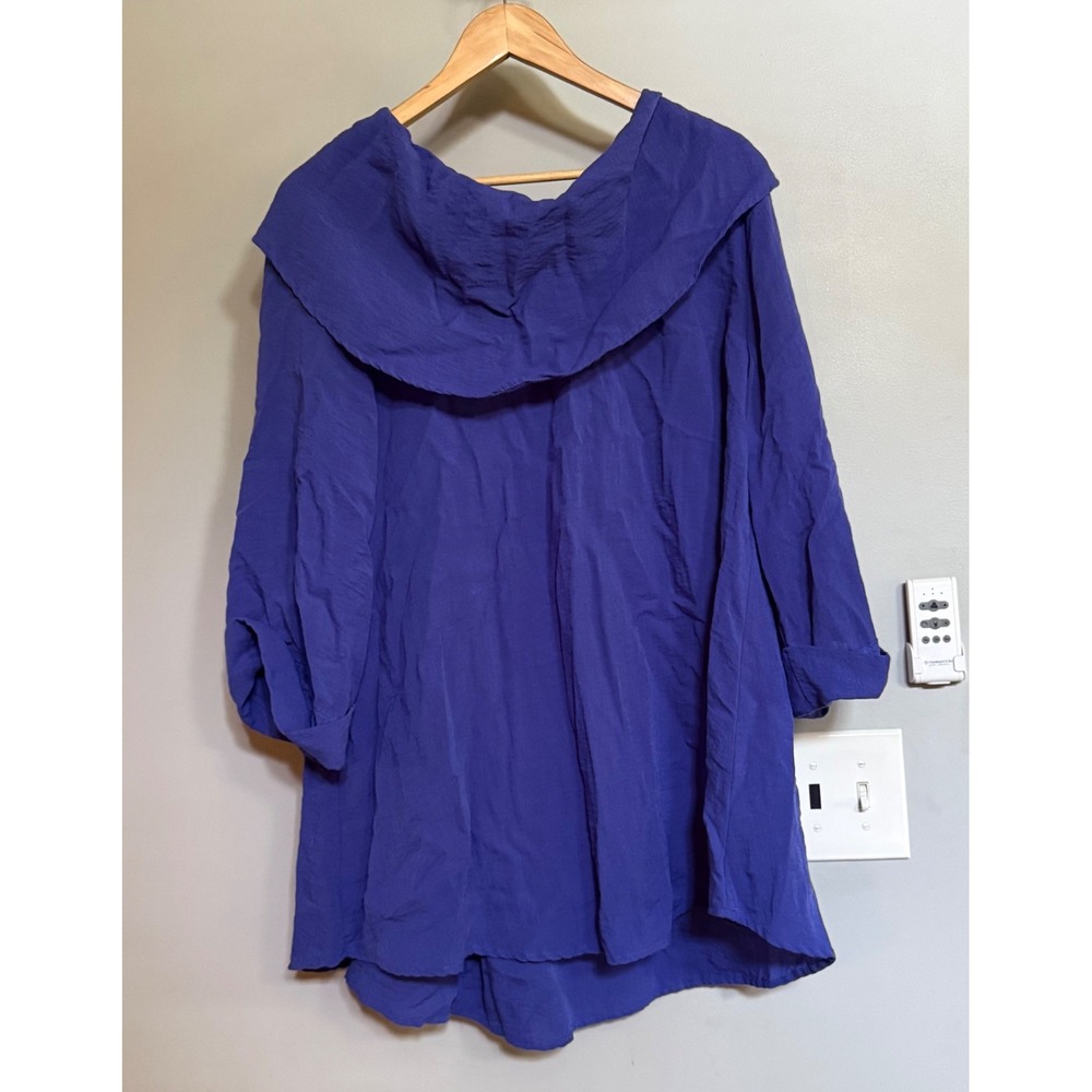 Yushi Tunic Top Womens OS Blue Hooded Shawl Collar Lagenlook Textured 4796